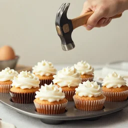 hammer smashing cupcakes