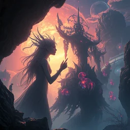 a psychedelic realm of chaos stored in a pocket at the edge of time extraordinarily creative astral beings in love in the style of wlop ~ greg rutkowski ~ illustration ~ epic ~ fantasy ~ hyper detailed ~ smooth ~ unreal engine ~ sharp focus ~ ray tracing