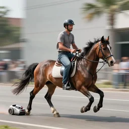 a man rides a vacuum cleaner as if it were a horse, 8k, hyper-realistic