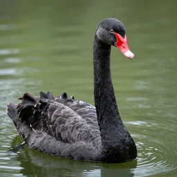 a great ape - headed long - necked black swan, in the lake. portrait photography, high definition, 4 k, 8 k, popular on national geographic, highly detailed feathers.
