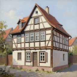 painting of a half - timbered house by michael garmash