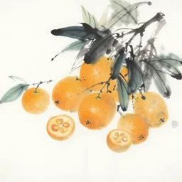 chinese ink painting of a kumquat