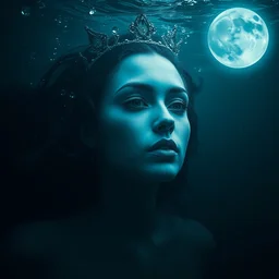 dark underwater portrait of the moon queen of the ocean