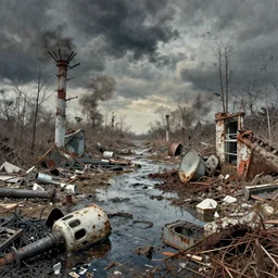 surrealistic collage art, toxic waste