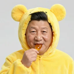 xi jinping face is recognizable, xi jinping in yellow bear costume with big ears eating honey, by donato giancola and greg rutkowski and wayne barlow and zdzisław beksinski, realistic face, digital art