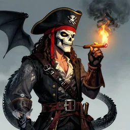 pirate lighting his cigar with black dragon, digital art, trending on artstation