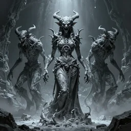 malice in salt, dark fantasy digital art, highly detailed, demonic sculptures, leering creatures, salt mine, artstation, by rodney matthews, by greg rutkowski, by james gurney
