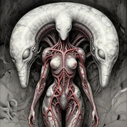 naraka buddhist demon korean female, appy female alien, tubular creature, blood vesels, no face, dystopian surrealism, alex ries zdzisław beksinski, symmetrical long head, smooth marble surfaces, smooth marble surfaces, detailed ink illustration, detailed ink illustration, raiden metal gear, cinematic smooth stone, deep aesthetic, concept art, intricate