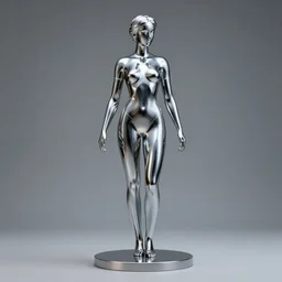 aniston full body, statue, chrome, reflect, photograph