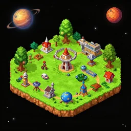 isometric view of the whole of a small colony on a strange planet, from a space themed Lucasarts graphic adventure game made in 2008
