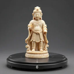 a 3D render of a centered ivory ancient sculpture in a turn table at 0 degrees. Unreal Engine. UE5. Vray. Arnold render. Octane Render.