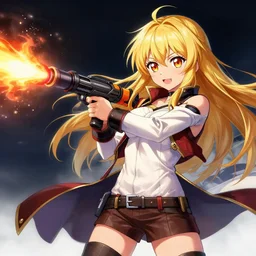 highly detailed illustration of marisa kirisame wielding a flamethrower, pixiv
