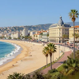 landscape of the beautiful city of paris rebuilt near the pacific ocean in sunny california, amazing weather, sandy beach, palm trees, splendid haussmann architecture, painting by craig mullins, concept art, matte painting, trending on artstation