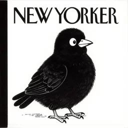 a still frame from comic strip, black fluffy hairy bird 1 9 5 0, herluf bidstrup, new yorker illustration, monochrome contrast bw, lineart, manga, tadanori yokoo, simplified,