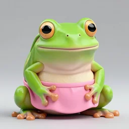 super cute smiling green tree frog dressed in a pink skirt, professional light, photo realistic,