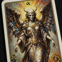 intricate detail of angel of death tarot card, highly detailed, octane render, high detail, warm lighting, volumetric, godrays, vivid, neo - gothic, gothic, character concept design