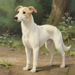 cute white greyhound, natural lighting, path traced, highly detailed, high quality, digital painting, by don bluth and ross tran and studio ghibli and alphonse mucha, artgerm