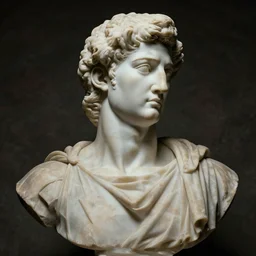 a high quality photograph vsauce michael stevens as a roman marble bust. cinematic lighting.