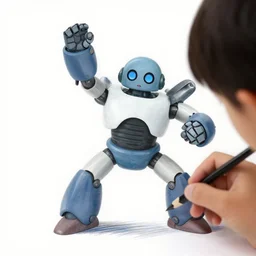 a kid drawing of a robot performing a kamehameha