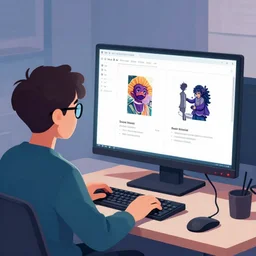 a nerd on computer testing how image prompts work, trending on artstation