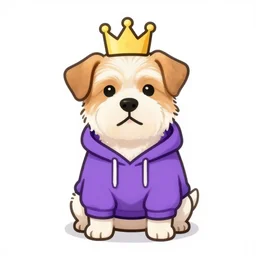 a digital drawing of an anthropomorphic dog wearing a purple hoodie and a crown, smashing a golden trophy with a baseball bat. in the style of bojack horseman.