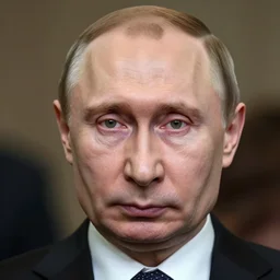 a realistic 85 mm portrait of Vladimir Putin with girl makeup on his face, hyperrealistic, cinematic,