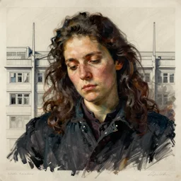 architectural drawing of portrait of the exhausted architect by kathe kollwitz