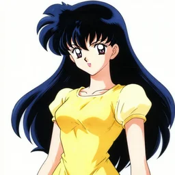 close portrait lum invader weared in yellow dress, manga by rumiko takahashi