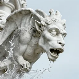 highly detailed beautiful photography of gargoyle with human face, splash, sharp focus, dynamic lighting, elegant harmony, beauty, masterpiece, by riccardo federici, by james jean, by craig mullins, by lois van baarle, by makoto shinkai, by greg tocchini, by greg rutkowski, illustration, ink draw, pen, blue background