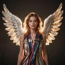 woman with network cables in the shape of wings on her back