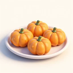 3 d concept art full view of a plate with three delicious 3 d pumpkin turnovers with glazing in the style of disney and pixar, octane render, cinema 4 d, isometric, farmville