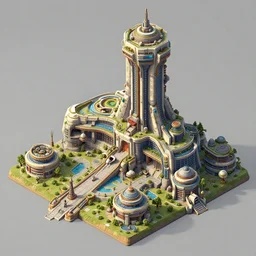 one scifi building isometric game concept, jama jurabaev, tyler edlin, james paick, emmanuel shiru, victor mosquera, modular detailed, artstation, for aaa game, high quality