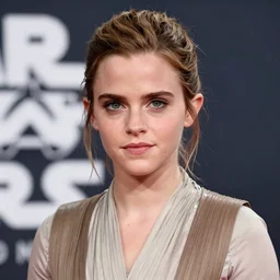 Emma Watson modeling as Rey in Star Wars, (EOS 5DS R, ISO100, f/8, 1/125, 84mm, postprocessed, crisp face, facial features, principles of design)