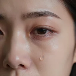 portrait of an eye welling up with tears from someone crying with clearly visible tear drops, hyper detailed, realistic