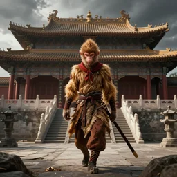 a shaolin monkey, standing in front of an ancient chinese palace, cinematic, dramatic lighting, digital art, artstation, greg rutkowski