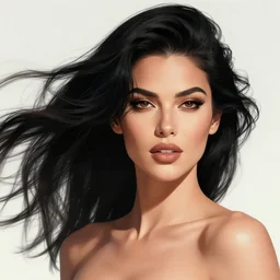 a stunning upper body portrait of a beautiful woman with black hair blowing in the wind by marvel comics, digital art, trending on artstation