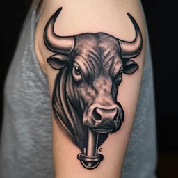 amazing detailed charging bull tattoo stencil