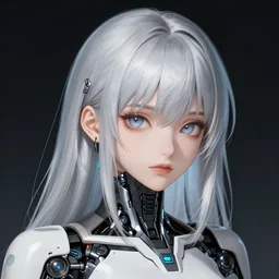 girl silver hair, cyborg, trending on artstation, illustration by Yoji Shinkawa, portrait