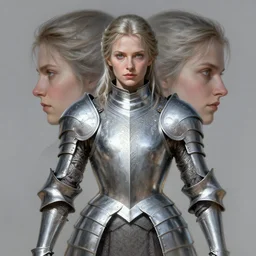 symmetry portrait of brienne of tarth, fantasy, silver armor, glowing lights intricate, elegant, highly detailed, digital painting, artstation, concept art, smooth, sharp focus, illustration, art by artgerm and greg rutkowski and alphonse mucha