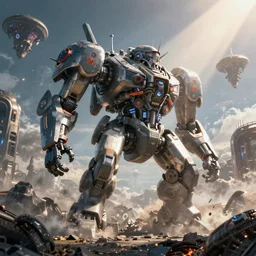 an epic 3 d render of a epic massive cyberpunk mecha, alien civilization, futuristic, hyper - realist, post apocalypse, nuclear war, daylight, god's ray, interstellar, scifi, blockbuster, cg, vfx, concept art, riot cinematic, bio hazard, soviet, by zdislaw beksinski and fvckrender and visualdon, trending on cgsociety,