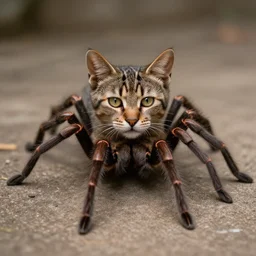 cat with 8 legs like a spider, photograph