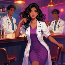 sensual beautiful young indian doctors at a bar, epic scene, by victo ngai, kilian eng vibrant colours, dynamic lighting, digital art, winning award masterpiece, fantastically beautiful, illustration, aesthetically inspired by beksinski and dan mumford, trending on artstation, art by greg rutkowski, 8 k