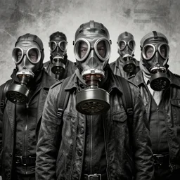 everyone is wearing gas masks, holocaust