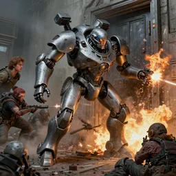 pennington sibylla merian james gurney artgerm bilibin malevich superior quality concept sharp focus, tyler edlin, ending, zorn, dahl, harris, rocha, shinkawa, combat mech breaching a door, gunfire, explosions, eviscerated enemies, hyperrealism photo - realistic lifelike hyperdetailed photography