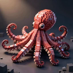 octopus voxel art, octopus with many tentacles, voxels, artstation, well lit hd render