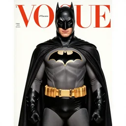 batman. studio photo in the 7 0's. vogue magazine cover with text. highly detailed