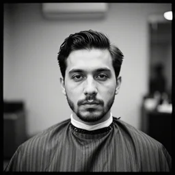 portrait of the barber. voigtlander super nokton 2 9 mm f / 0. 8, cinelux asa 1 0 0, medium - format print.