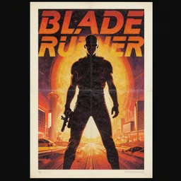 poster art, movie poster, retrofuturism, pulp sci - fi, textured, paper texture, blade runner by saul bass, and paul rand