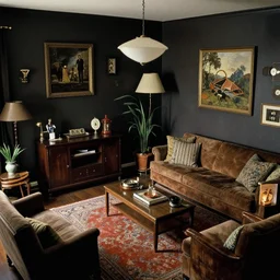 a birdseye view over very dark retro style room, by norman rockwell