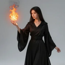 Who : a sorceress with black clothed casting a fire ball; Physical : voluptious; IMPORTANT : Hearthstone official splash art, Heartstone original art style, award winning